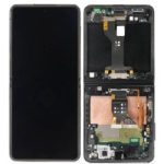 Galaxy Z Flip8 display mounted in its frame, front glass beside the open rear showing both hinged halves