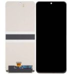 Galaxy Z Flip8 folding display assembly, black front glass beside the cream backing and ribbon cable