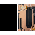 Galaxy Z Fold7 inner display assembly, wide black panel beside its copper backing and ribbon cables