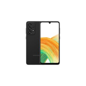 Samsung Galaxy A33 5G in black, four rear cameras in a raised square block, front alongside