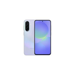 Samsung Galaxy A36 5G in pale lilac, rear and front views, three cameras in a raised strip