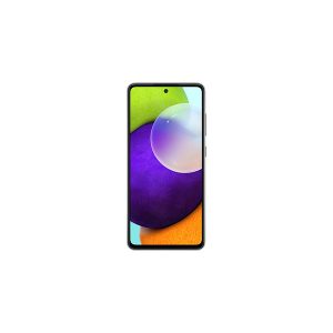 Samsung Galaxy A52 front view with a black frame, punch-hole camera and side buttons on the right edge