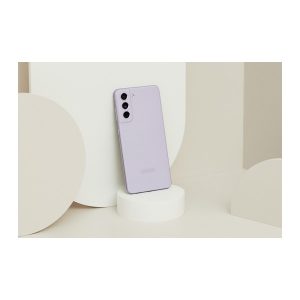 Samsung Galaxy S21 FE 5G in light purple, back angled to show its three rear cameras