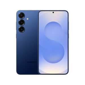 Samsung Galaxy S25+ in dark blue, rear panel with three cameras and the front display