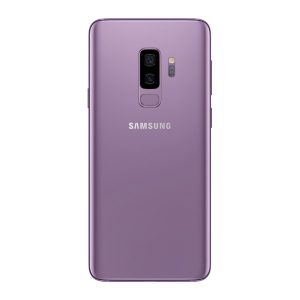 Samsung Galaxy S9+ in purple, back view with two stacked rear cameras and a fingerprint reader below