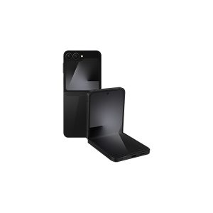 Samsung Galaxy Z Flip7 FE in black, one handset closed, one open, two cameras on the cover