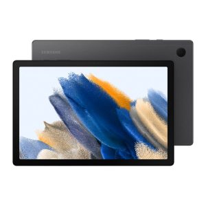 Samsung Galaxy Tab A8 in dark grey, front screen and rear panel with one camera shown